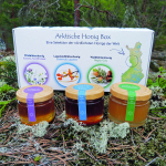 Arktische Honig-Box mit 3 Sorten + Honiglöffel in Geschenkpackung